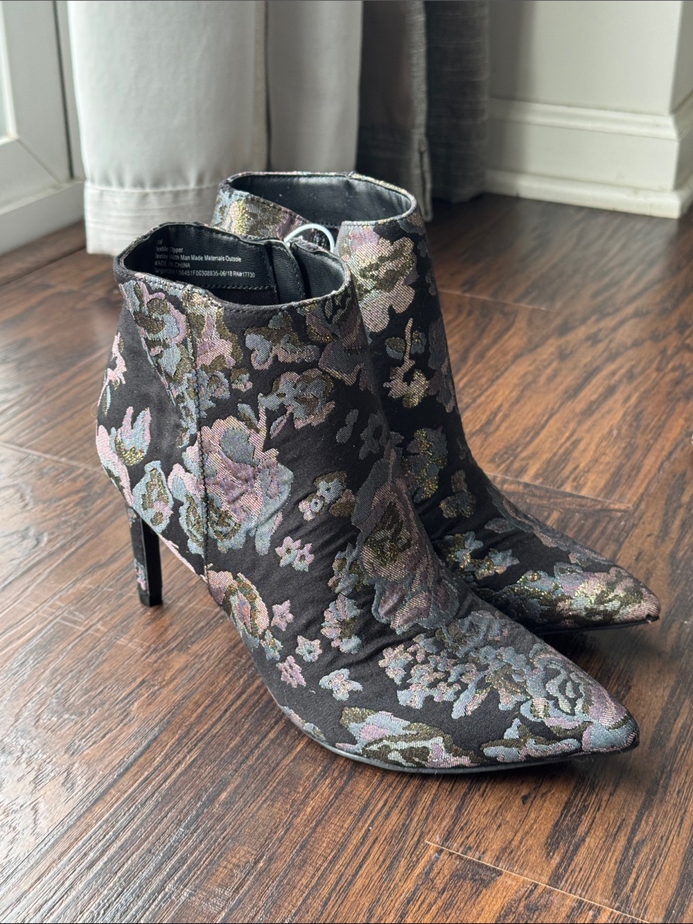 a new day Black Floral Jacquard Pointed Toe Ankle Booties